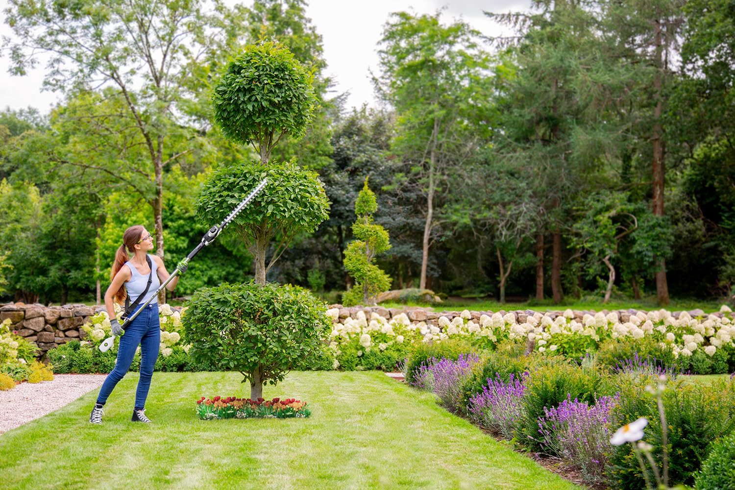 Cordless Pole Hedge Trimmer 53cm 18V 60 Mins Runtime Adjustable Head