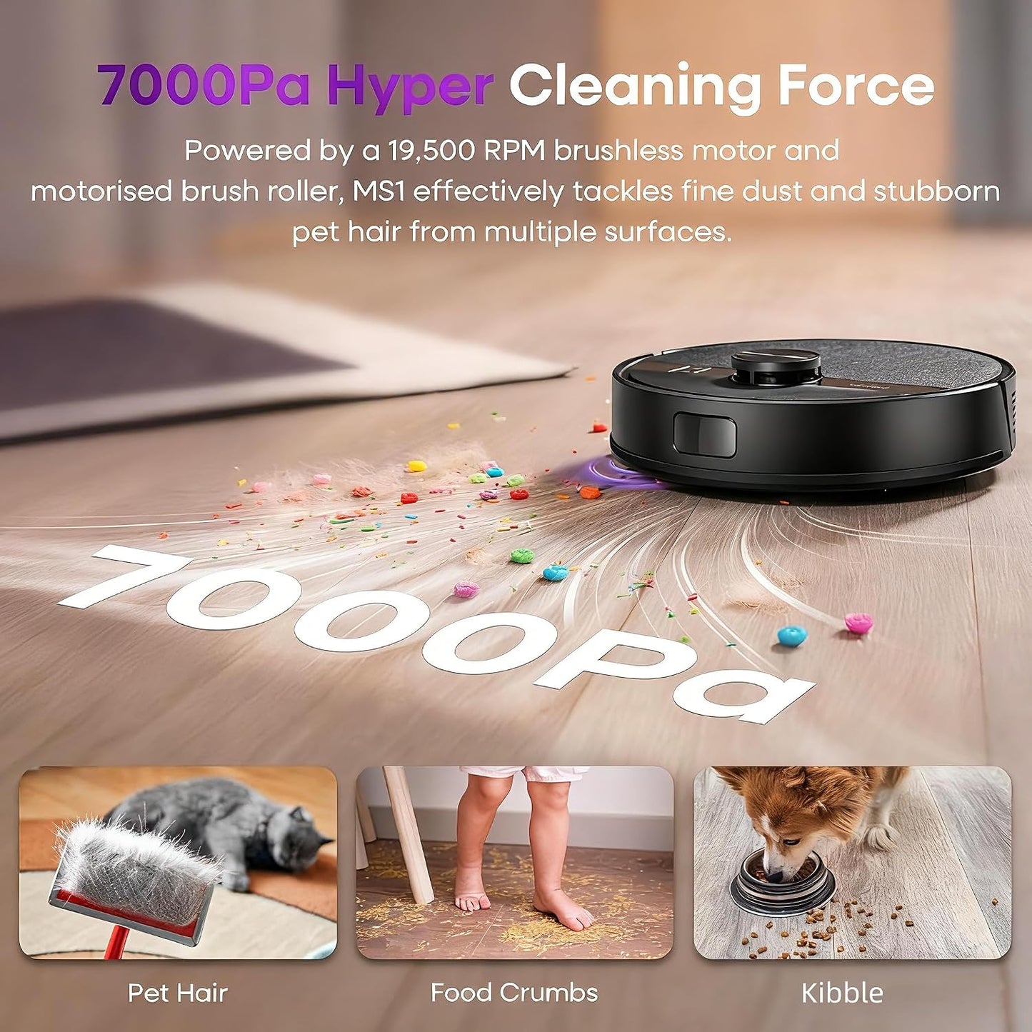 Robot Vacuum Cleaner 7000Pa LiDAR Navigation 180Mins Runtime Black