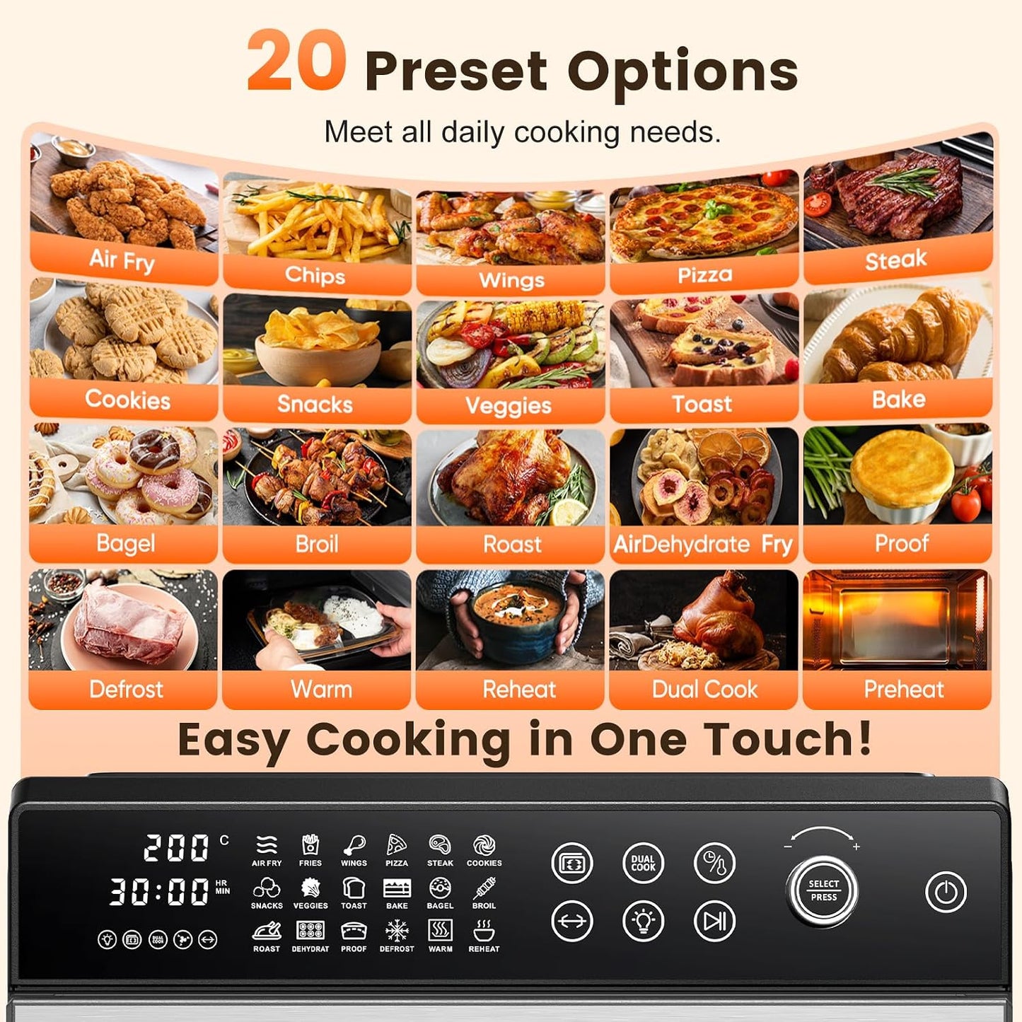 Air Fryer Oven 30L 18 Presets Dual-Cook Digital Touch Black
