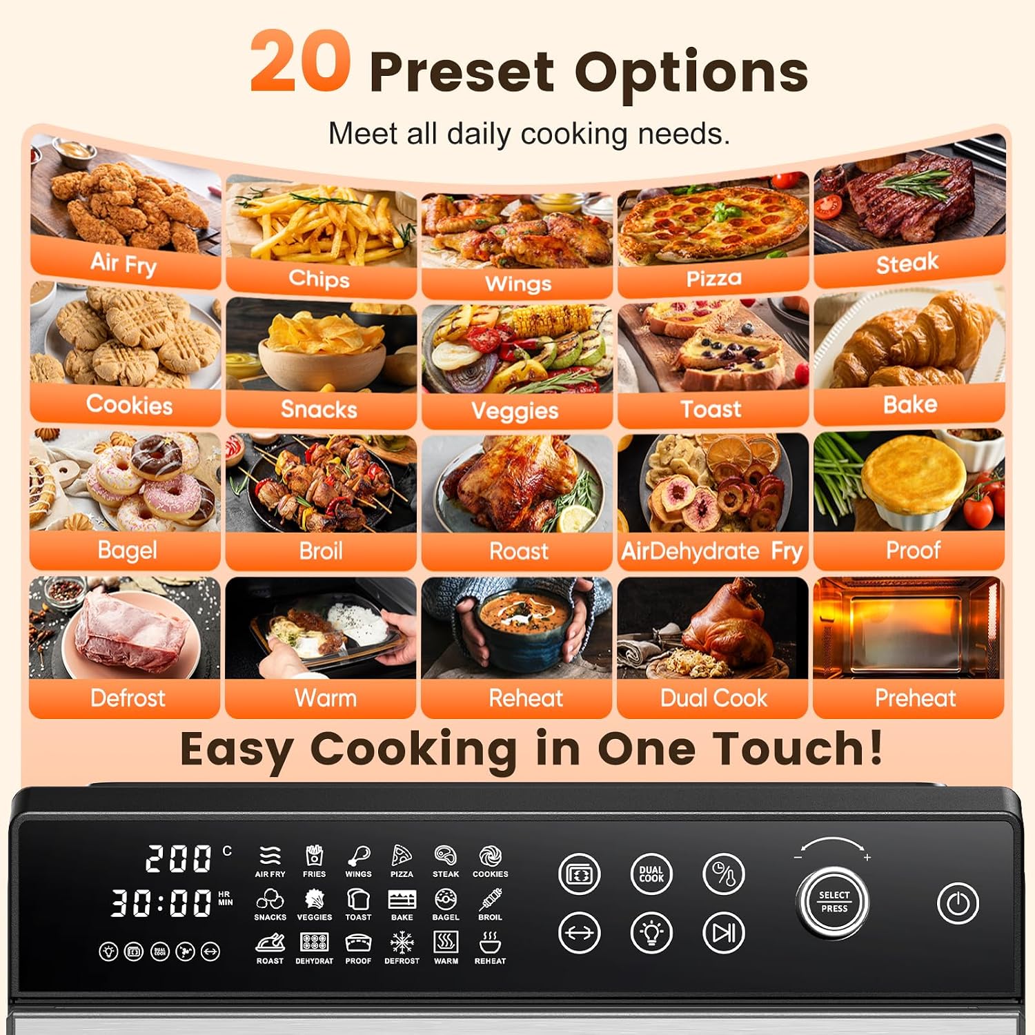 Air Fryer Oven 30L 18 Presets Dual-Cook Digital Touch Black