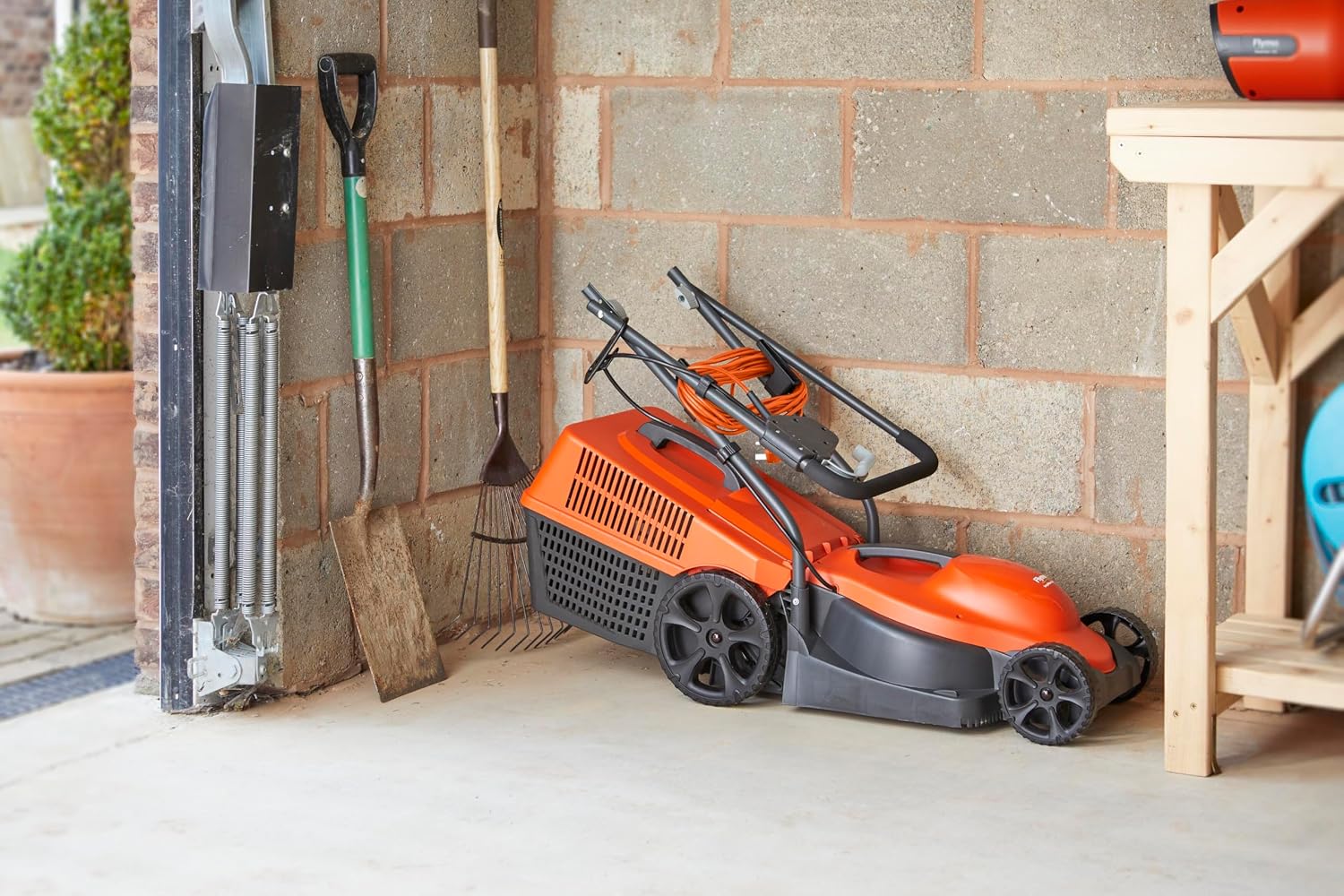 Corded Wheeled Lawn Mower 32cm 1300W 30L Grass Box Orange Grey