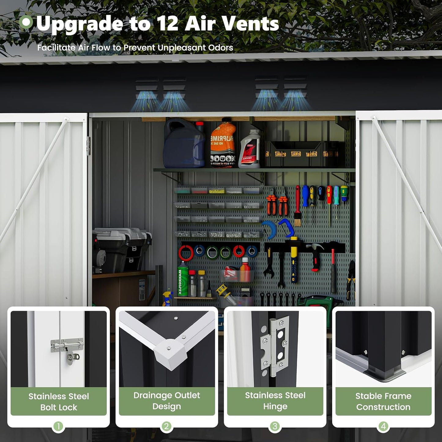 Metal Garden Storage Shed 8 X 4 Ft Dark Grey Alloy Steel Lockable Door