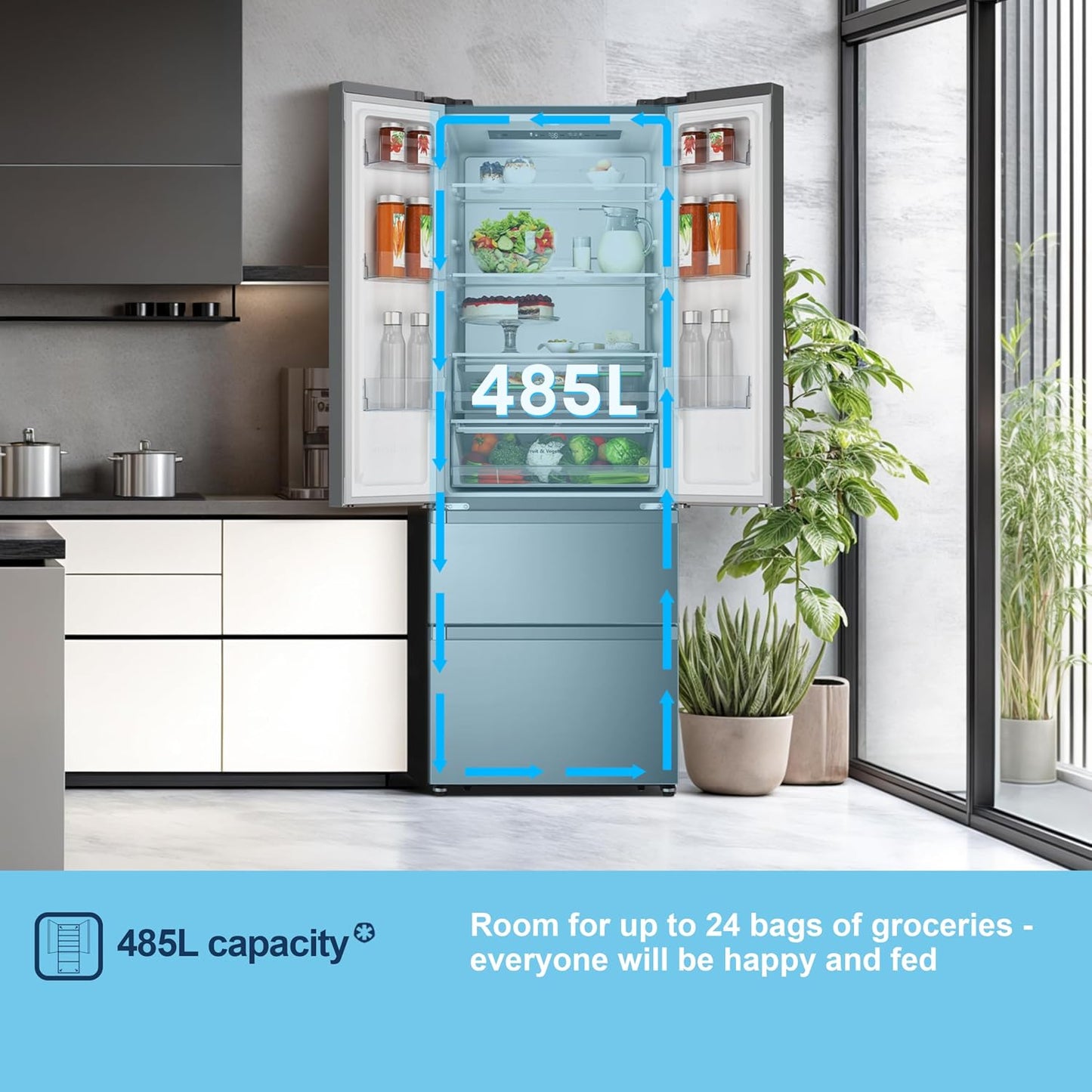 Freestanding French Door Fridge Freezer 485L Total No Frost Silver