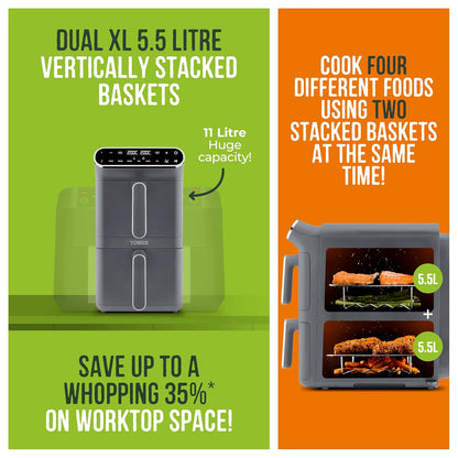Dual Stack Air Fryer 11L 2460W 6 Presets Graphite