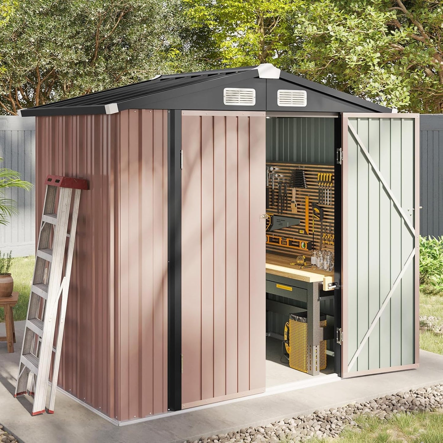 Metal Garden Storage Shed 6 X 4 Ft Brown Alloy Steel Lockable Doors