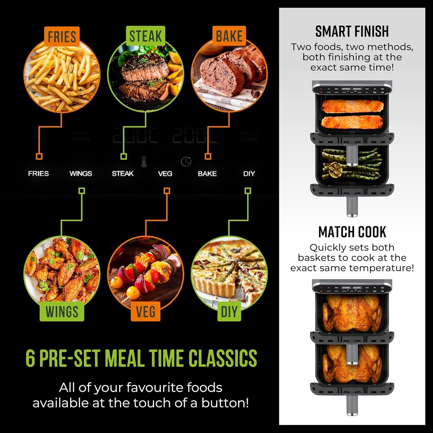 Dual Stack Air Fryer 11L 2460W 6 Presets Graphite