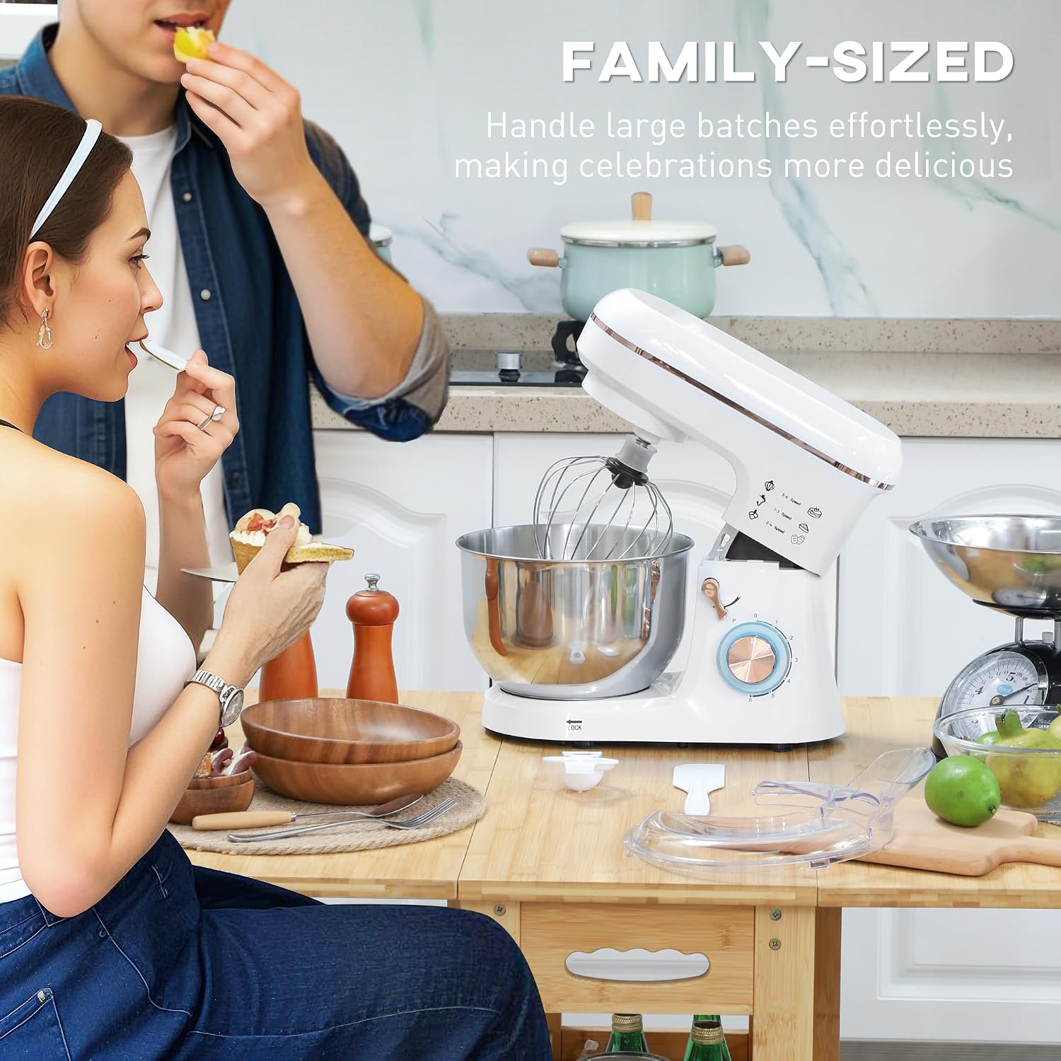 Stand Mixer 1400W 5L 6 Speeds Pulse Setting Stainless Steel Bowl White