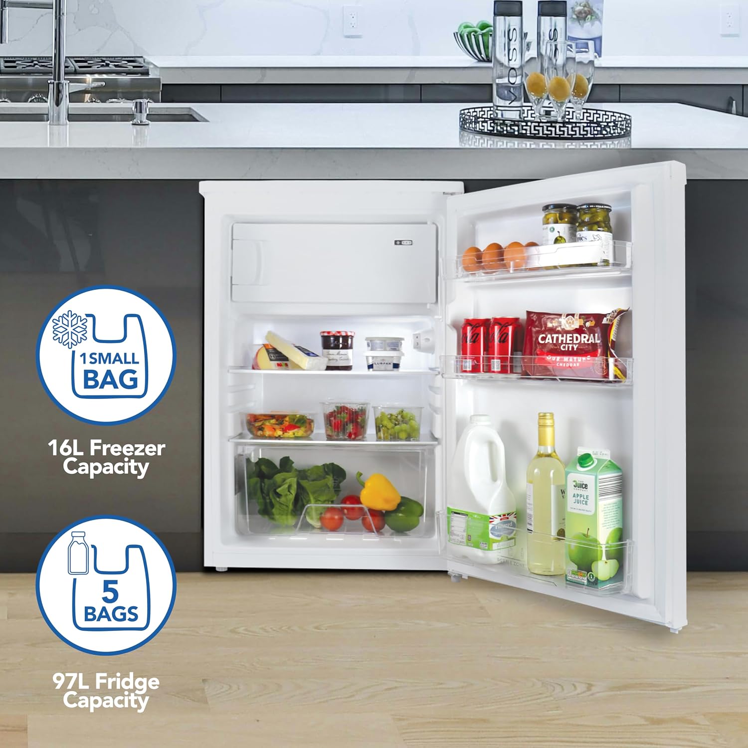 Under Counter Fridge 97L Freestanding With Reversible Door White