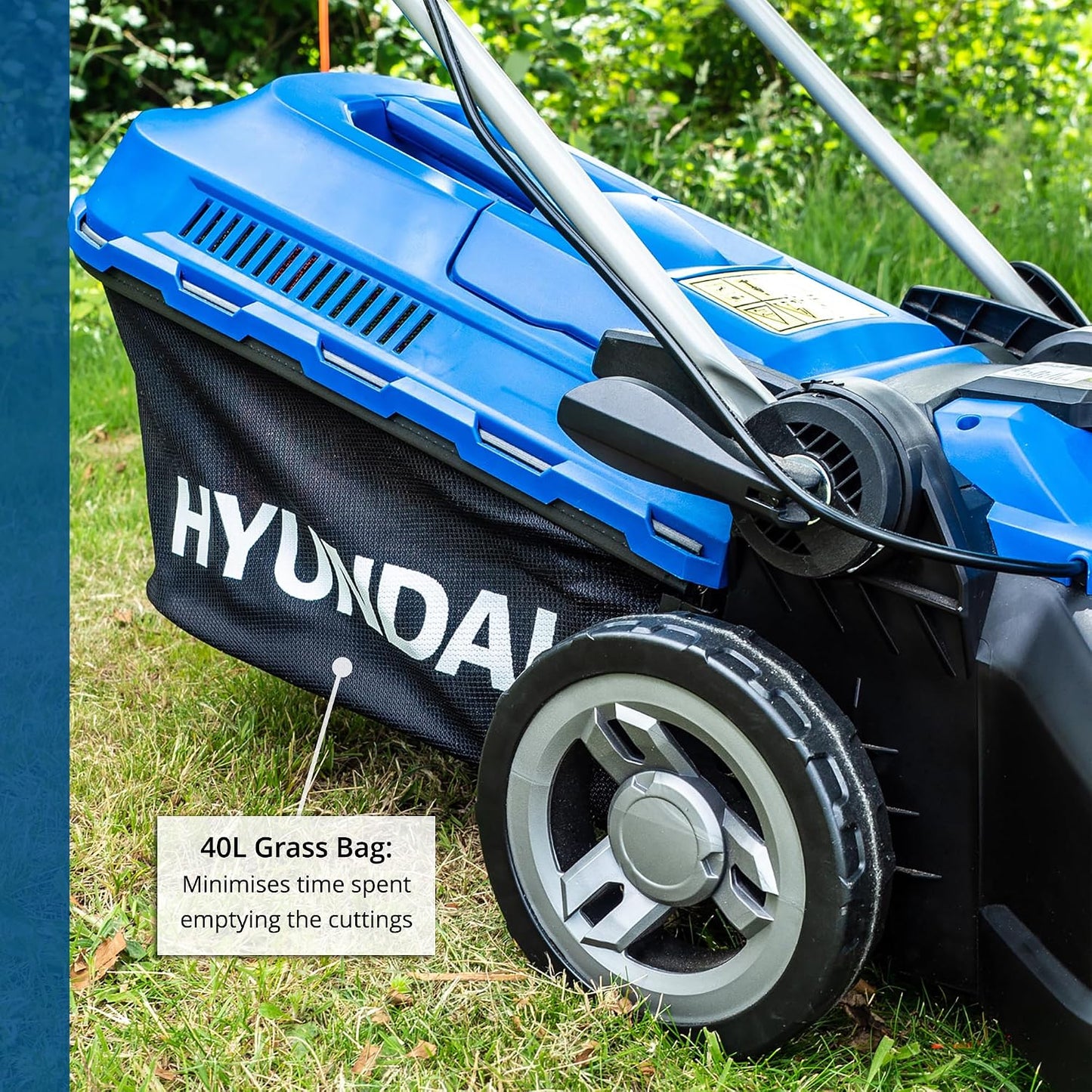 Electric Lawn Mower 38cm 1600W 40L Bag 5 Cutting Heights Blue