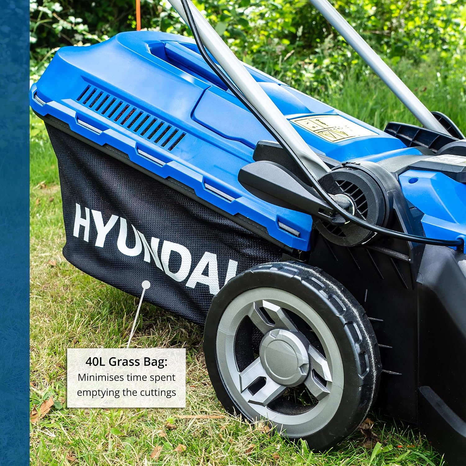 Electric Lawn Mower 38cm 1600W 40L Bag 5 Cutting Heights Blue