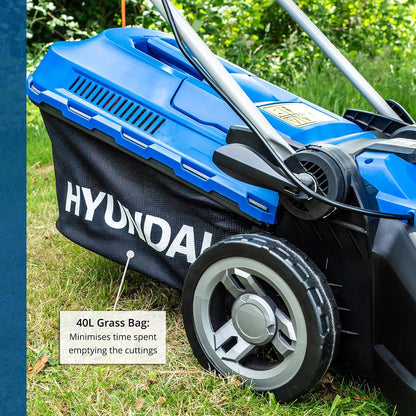 Electric Lawn Mower 38cm 1600W 40L Bag 5 Cutting Heights Blue