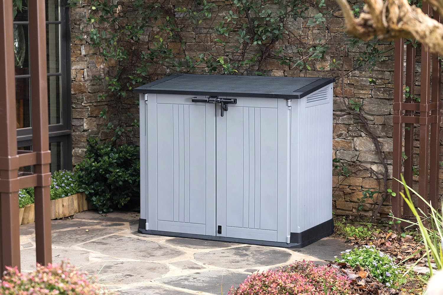 880L Resin Outdoor Storage Shed — Large Garden Storage Box in Grey