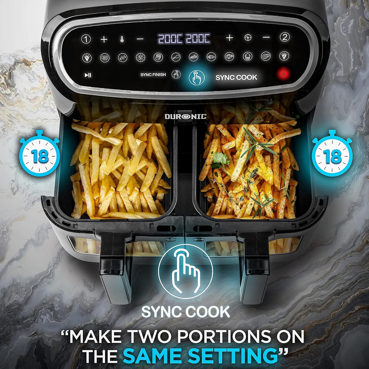 Digital Dual Zone Air Fryer 10L 2400W 10 Presets Black/Silver