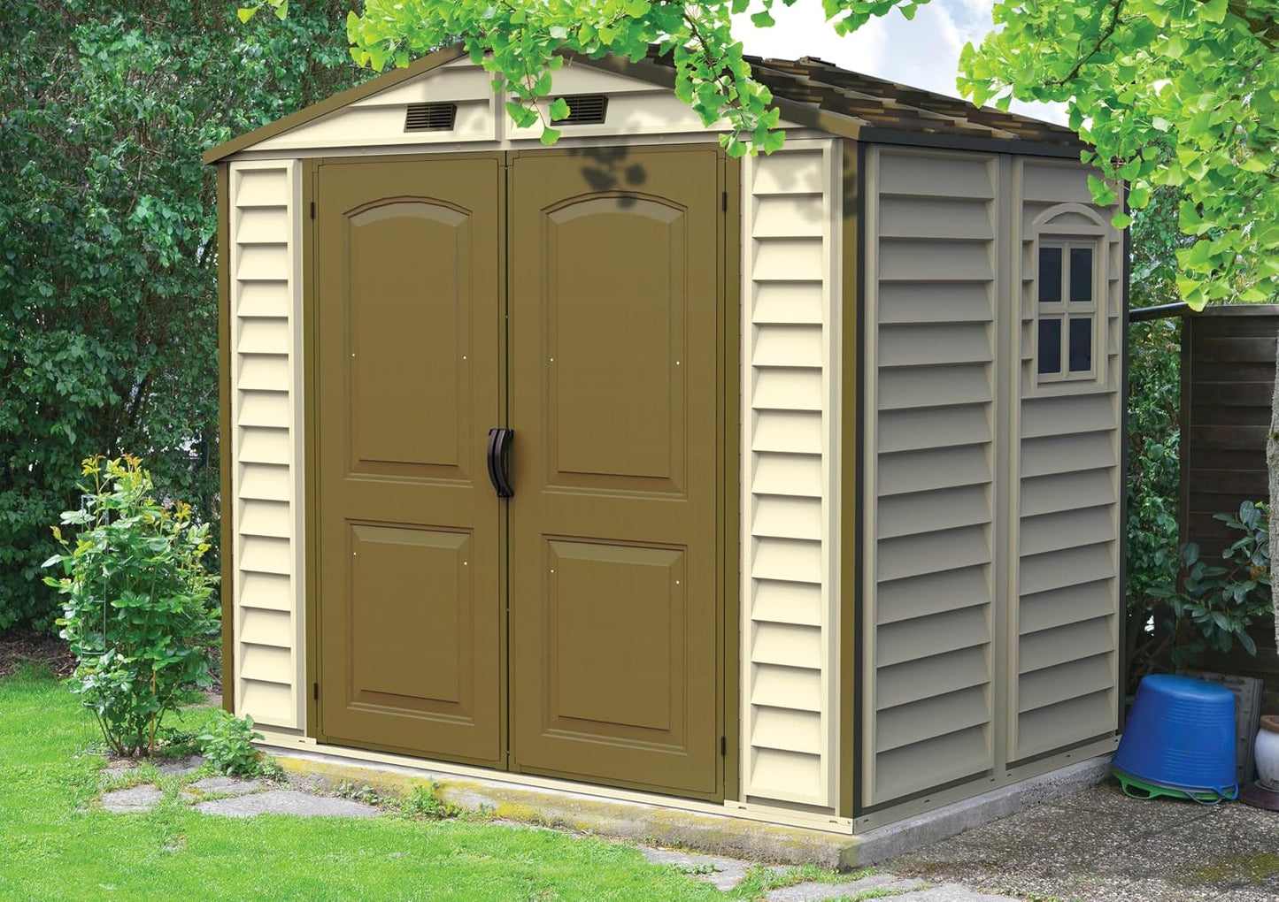 Plastic Garden Storage Shed 8 X 6 Ft Brown Double Doors Lockable