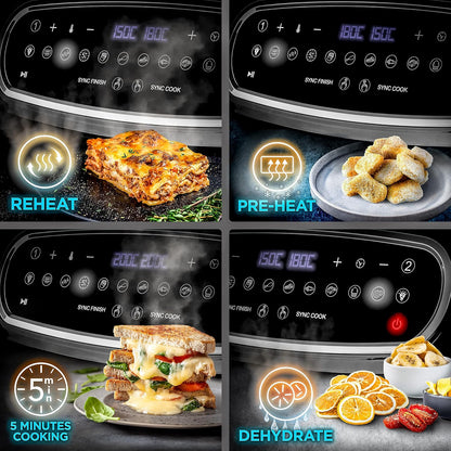 Digital Dual Zone Air Fryer 10L 2400W 10 Presets Black/Silver