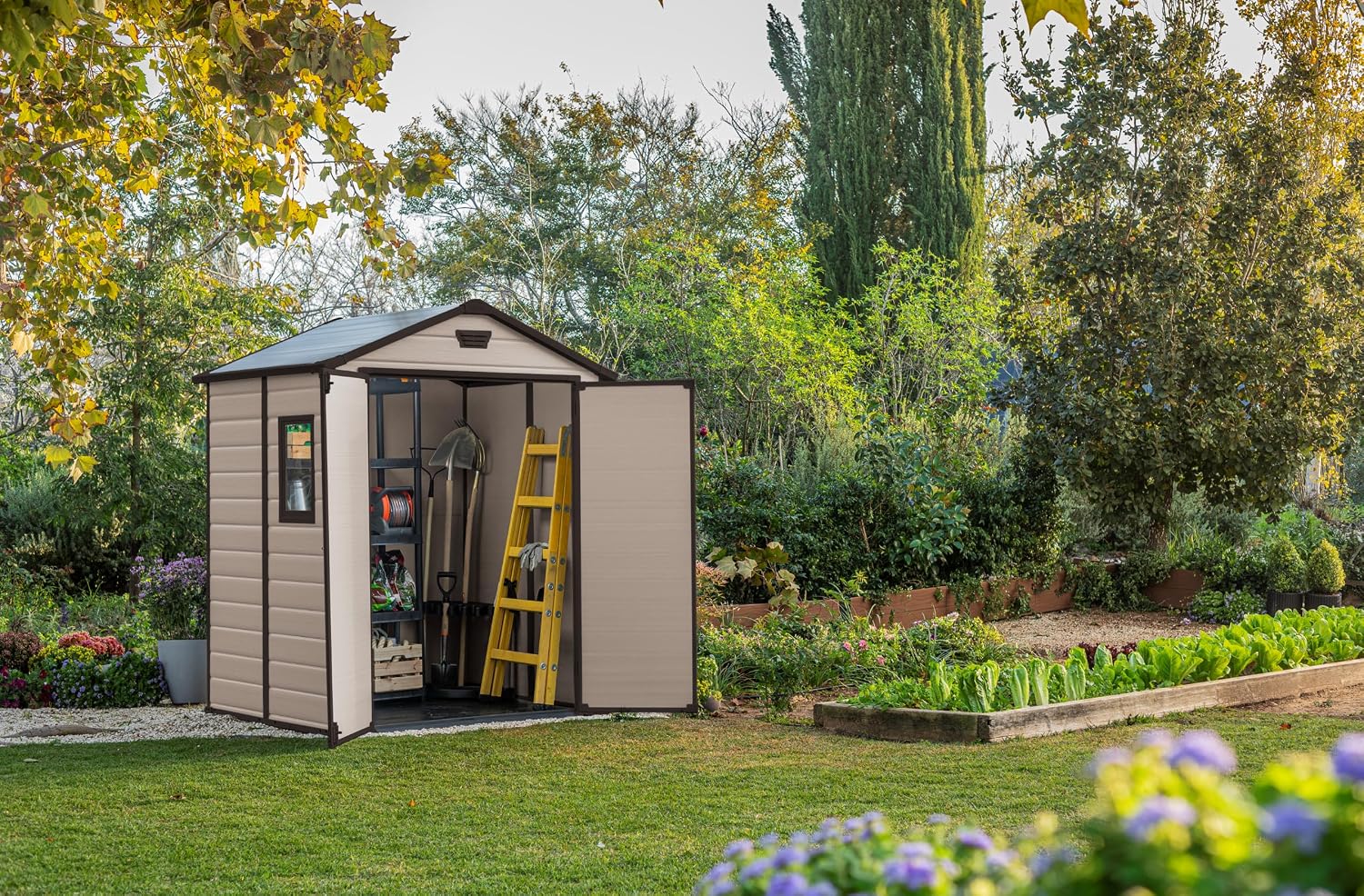 Garden Storage Shed 6 X 5 Ft Beige Resin Double Doors