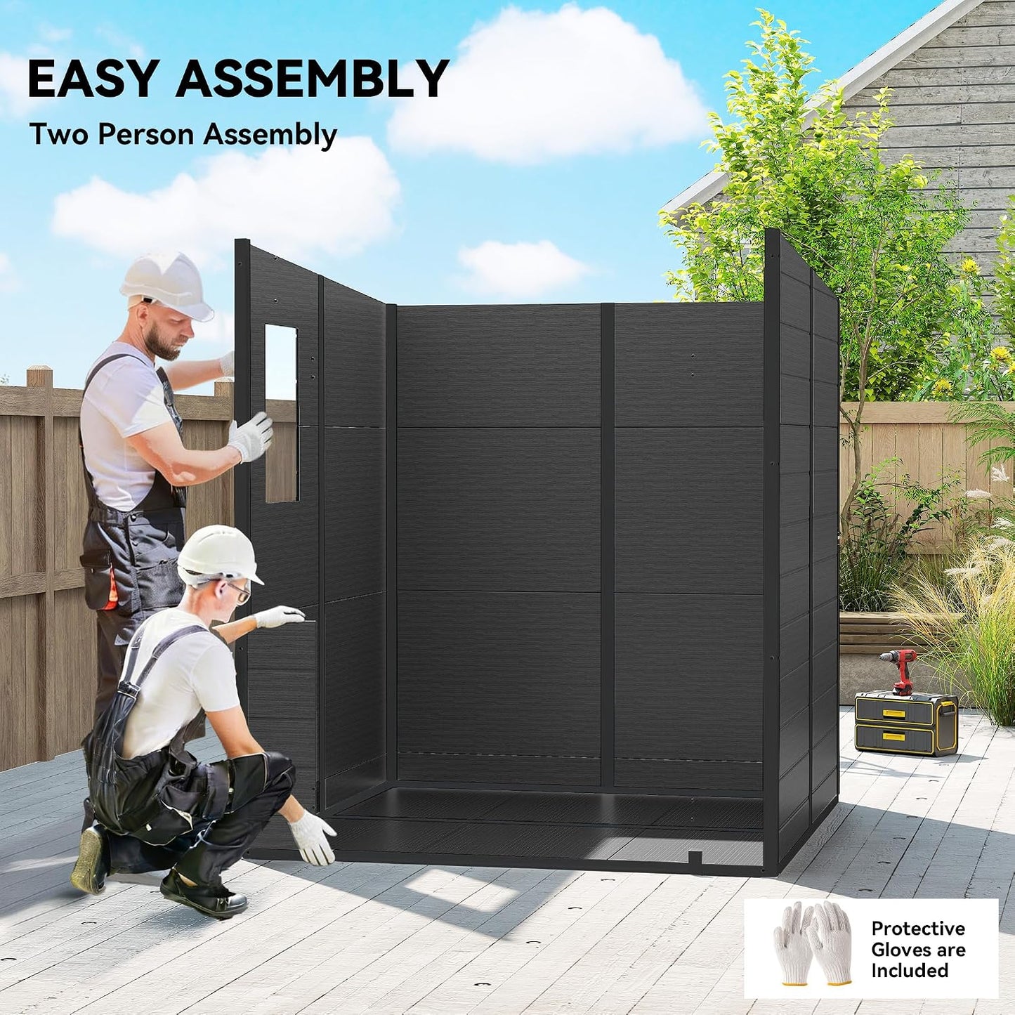 Plastic Garden Storage Shed 6 X 6 Ft Dark Grey Aluminium Frame Double Doors