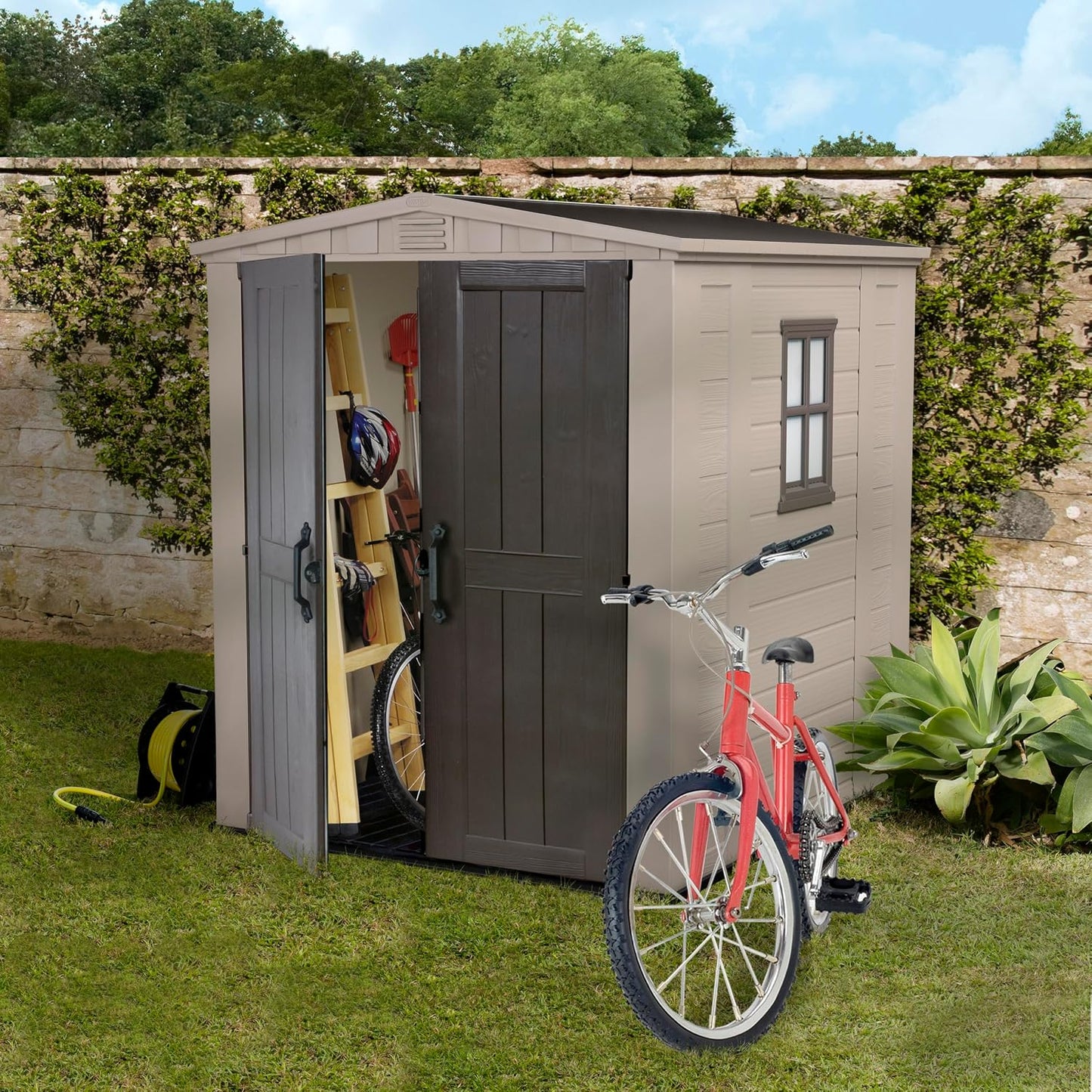 Resin Garden Storage Shed 6 X 6 Ft Beige Double Doors Lockable