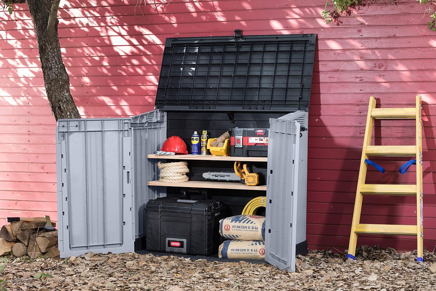 Outdoor Garden Storage Shed 880L Top And Front Opening Light Grey