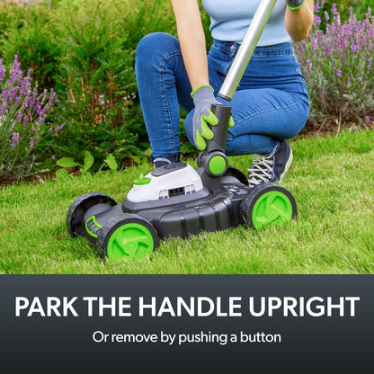 Cordless Electric Lawnmower 25cm 10in 5200RPM 18V 30 Mins Runtime Grey Green White