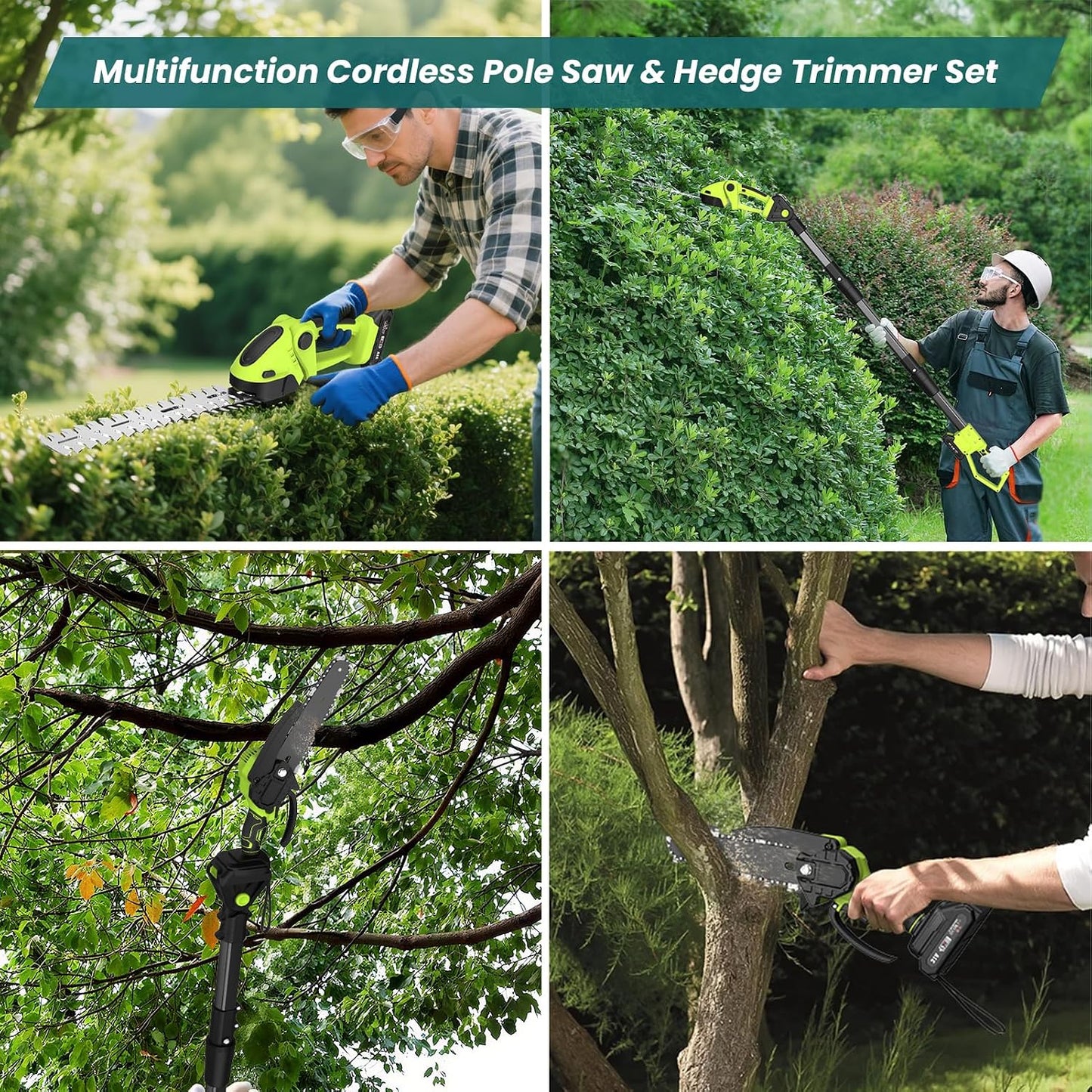 Pole Hedge Trimmer And Chainsaw Set 7.05Ft Extension 2x4.0Ah Battery Black