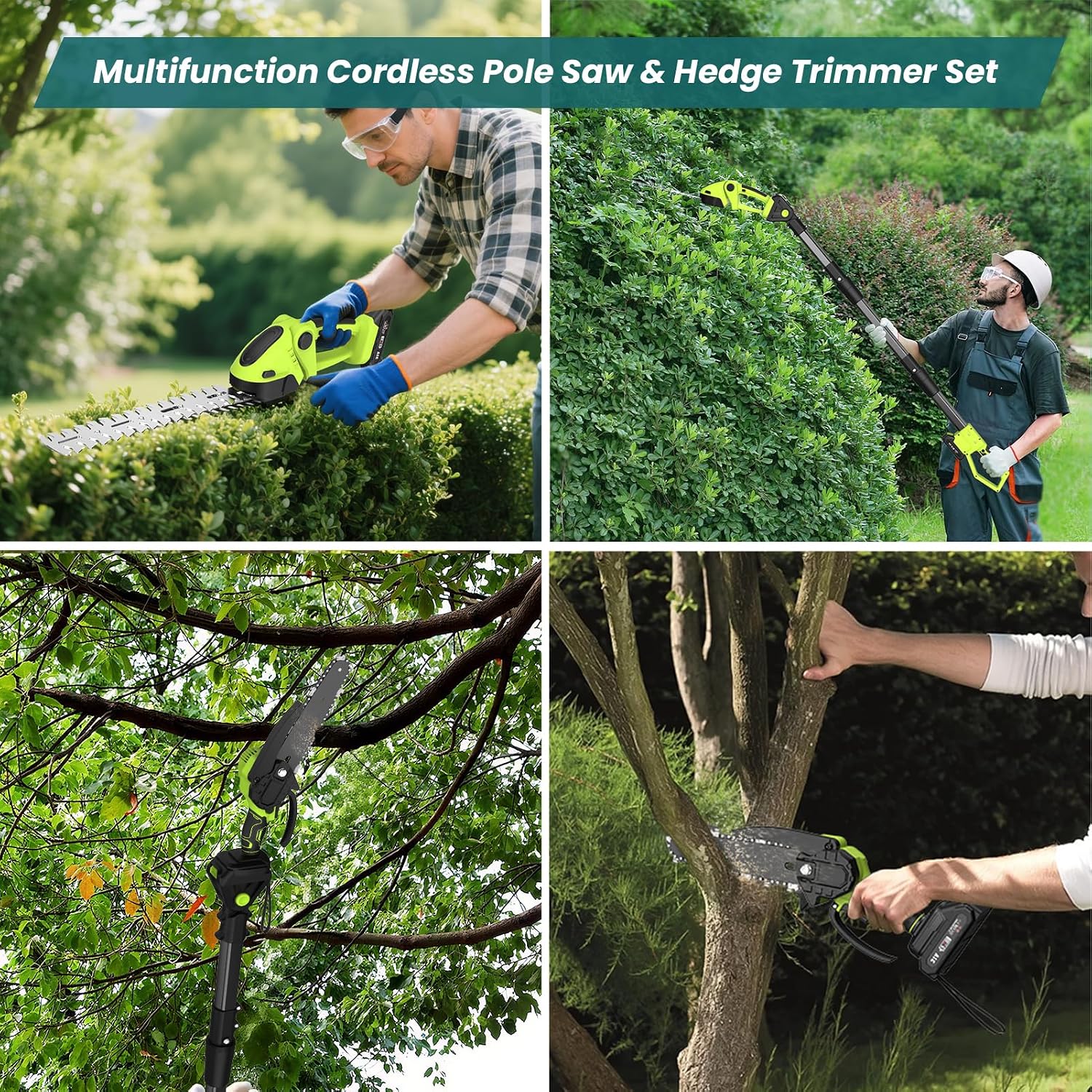 Pole Hedge Trimmer And Chainsaw Set 7.05Ft Extension 2x4.0Ah Battery Black