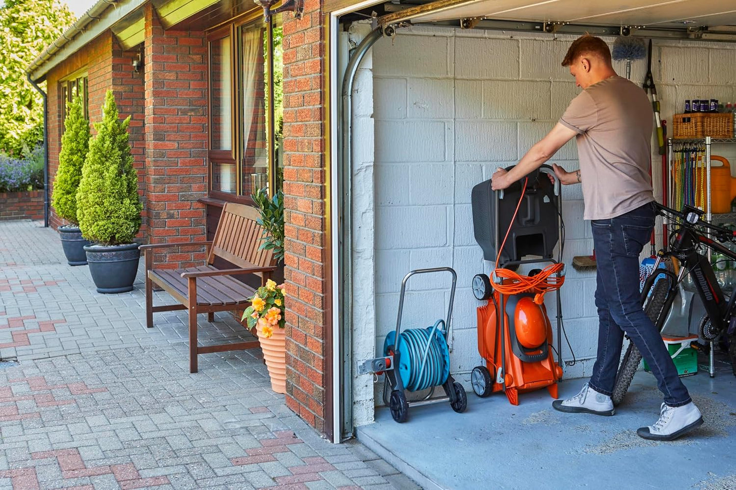 Corded Electric Lawn Mower 1600W 38cm 45L 5 Heights Orange Grey