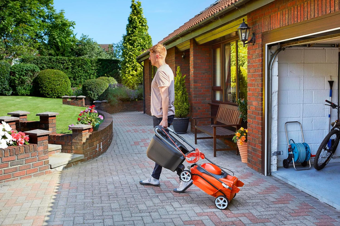 Corded Electric Lawn Mower 1600W 38cm 45L 5 Heights Orange Grey