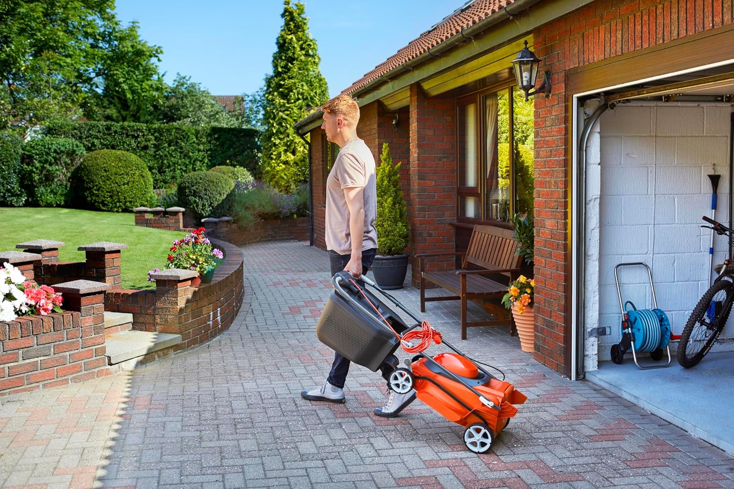 Corded Electric Lawn Mower 1600W 38cm 45L 5 Heights Orange Grey