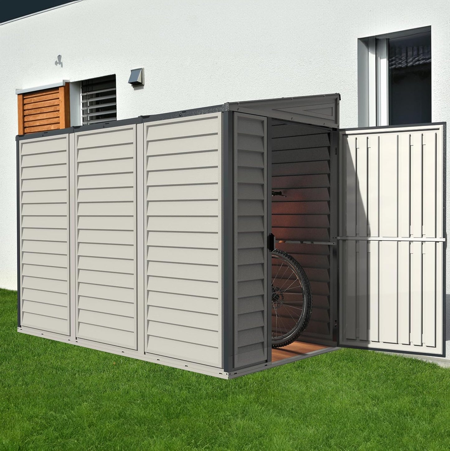 SideMate PLUS 4 x 8 Plastic Garden Shed 2.95 m² with Metal Foundation Kit Dark Grey