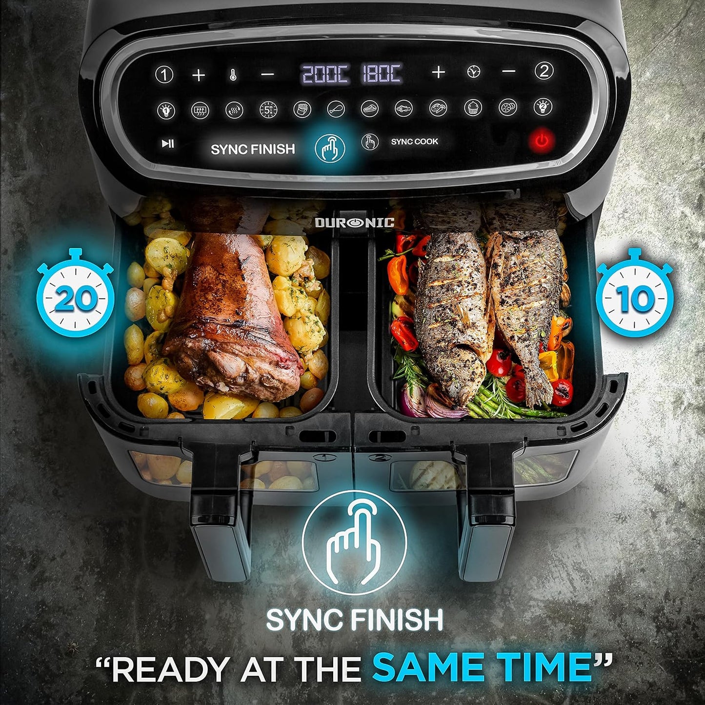 Digital Dual Zone Air Fryer 10L 2400W 10 Presets Black/Silver