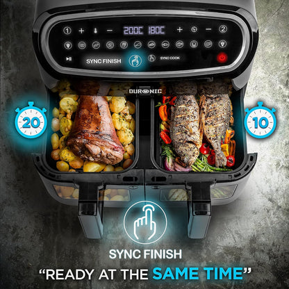 Digital Dual Zone Air Fryer 10L 2400W 10 Presets Black/Silver