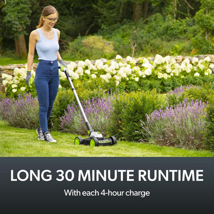Cordless Electric Lawnmower 25cm 10in 5200RPM 18V 30 Mins Runtime Grey Green White