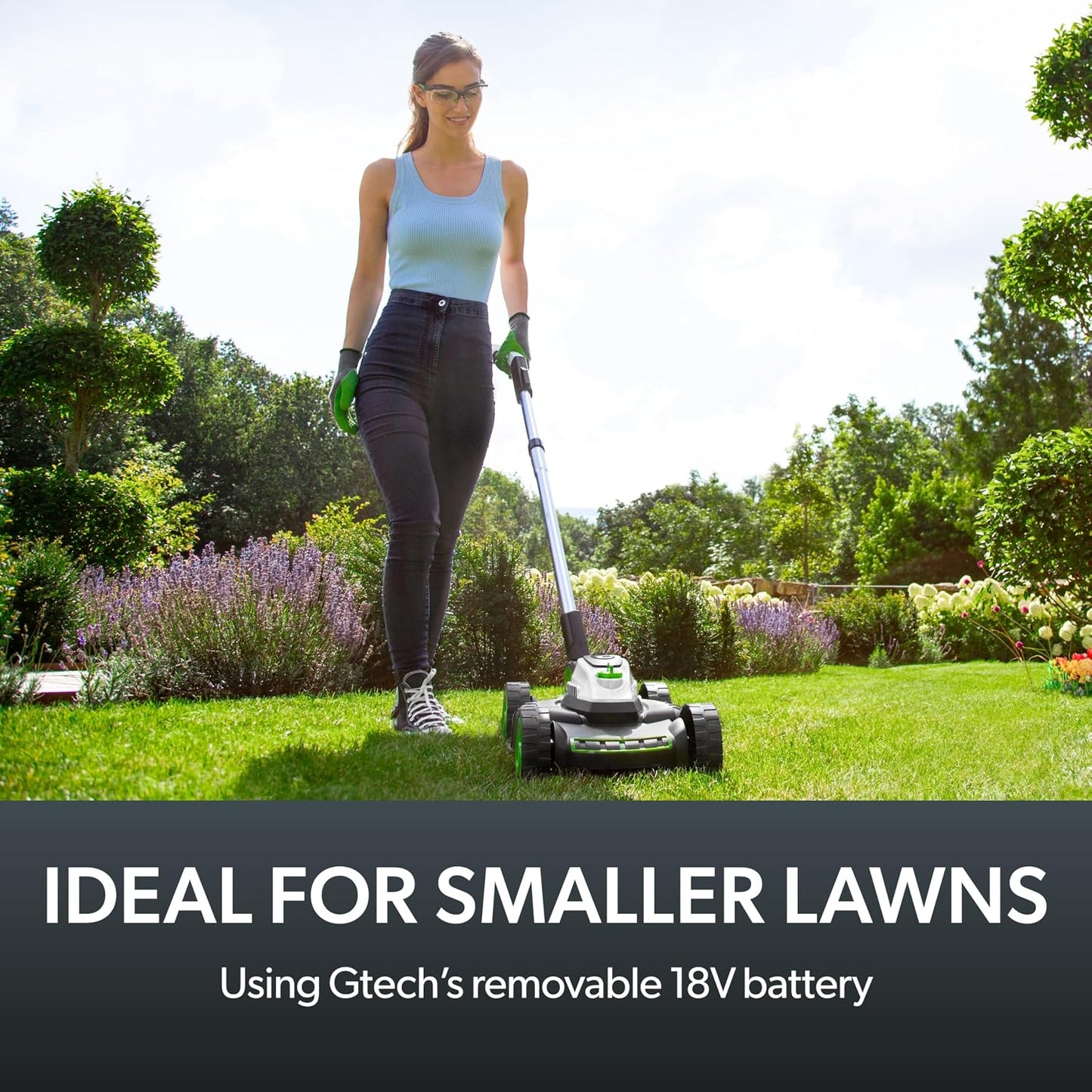Cordless Electric Lawnmower 25cm 10in 5200RPM 18V 30 Mins Runtime Grey Green White