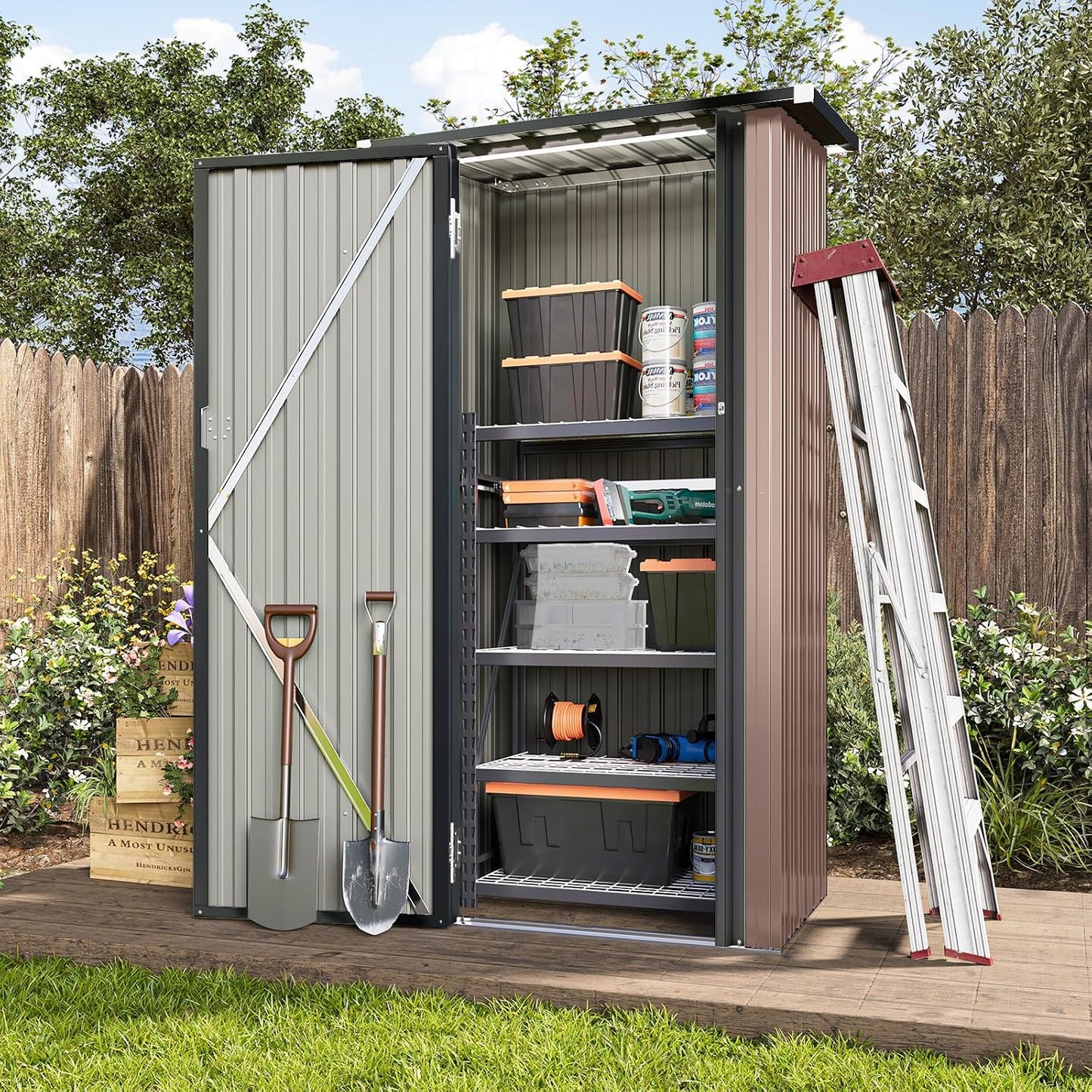 Metal Garden Storage Shed 6 X 4 Ft Brown Alloy Steel Lockable Doors
