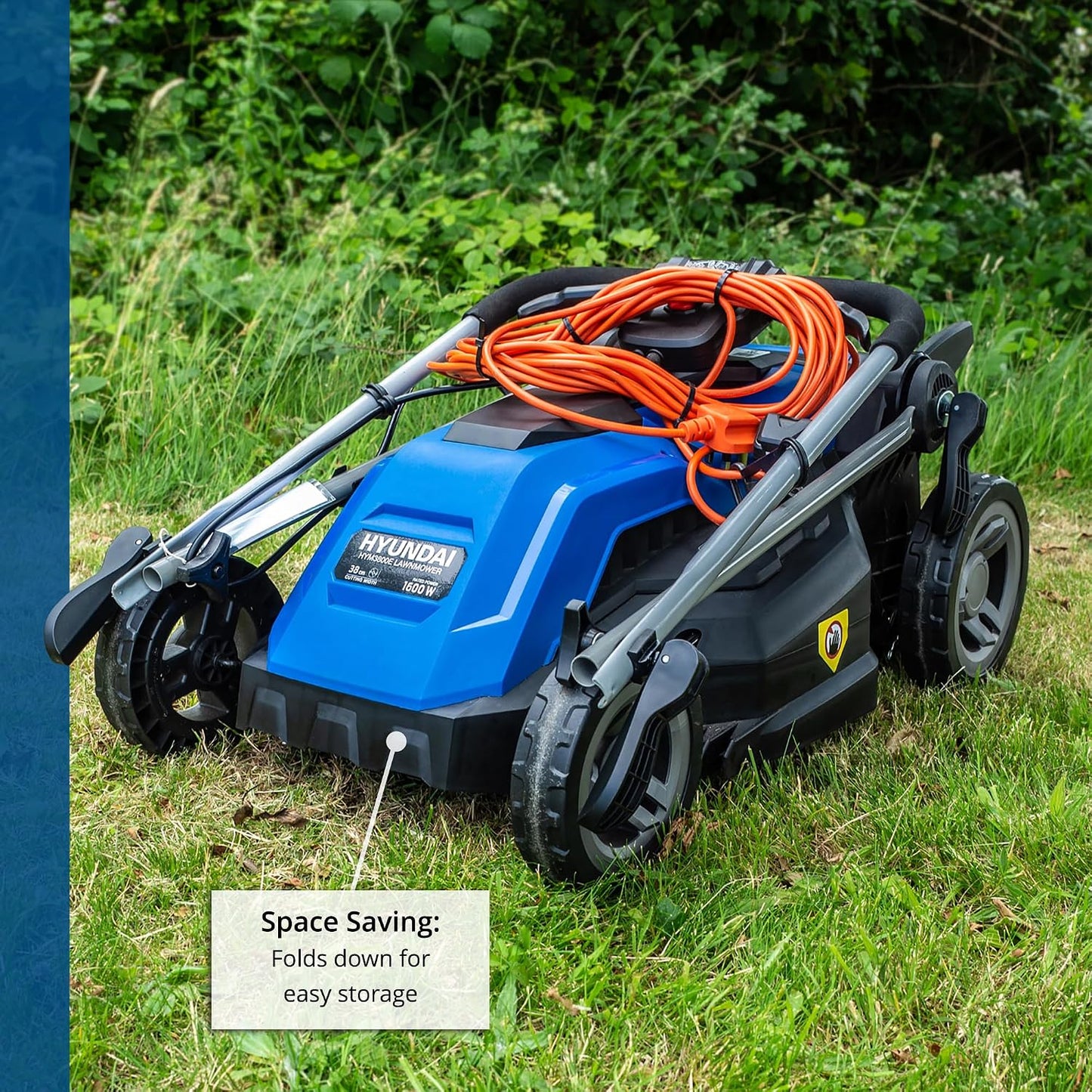Electric Lawn Mower 38cm 1600W 40L Bag 5 Cutting Heights Blue