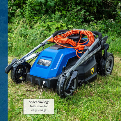 Electric Lawn Mower 38cm 1600W 40L Bag 5 Cutting Heights Blue