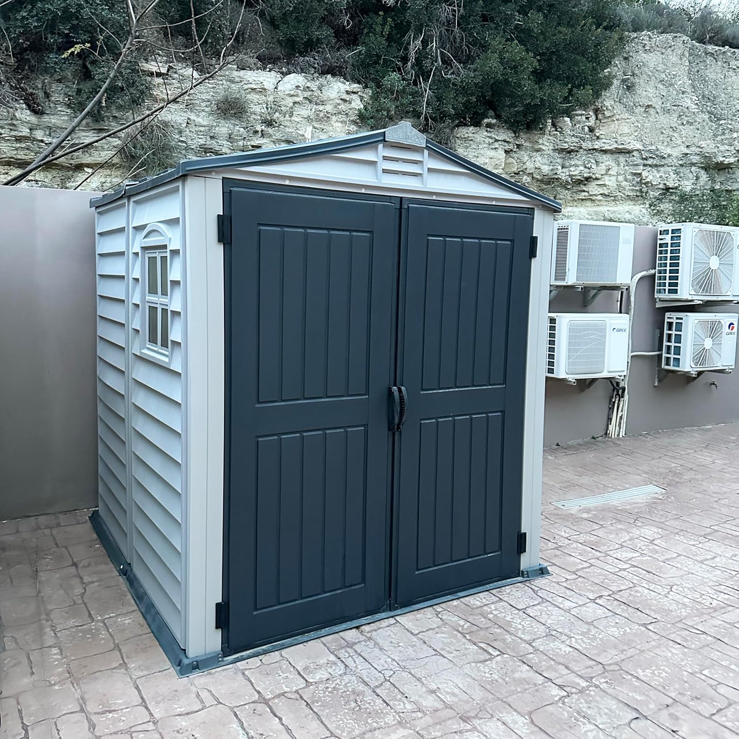 Plastic Garden Storage Shed 6 X 6 Ft Dark Grey Adobe Metal Roof