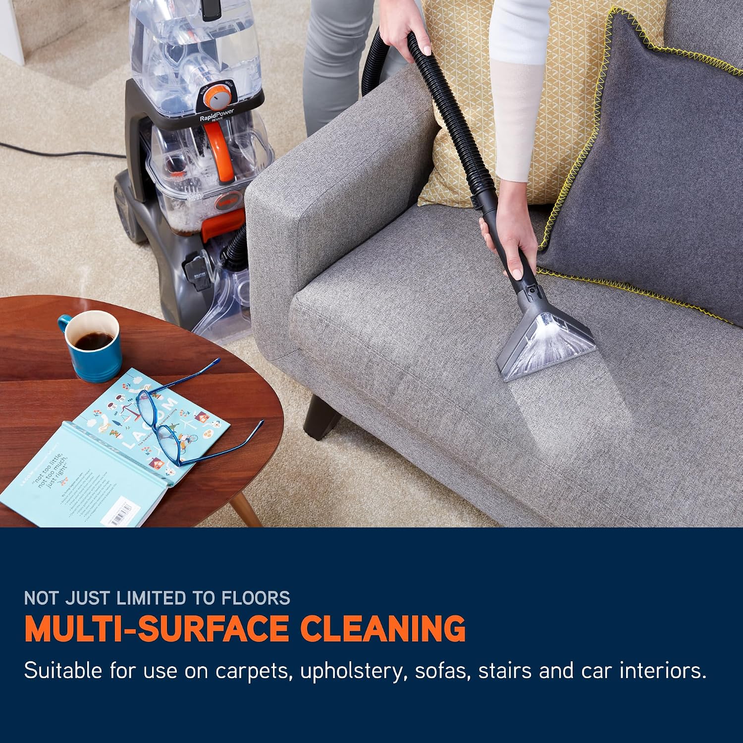 Carpet Cleaner 1200W 2.5L Extra Large Tank SpinScrub Brushes Grey