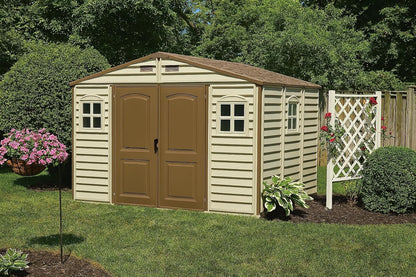 Plastic Garden Storage Shed 10 X 8 Ft Beige Brown Hinged Doors