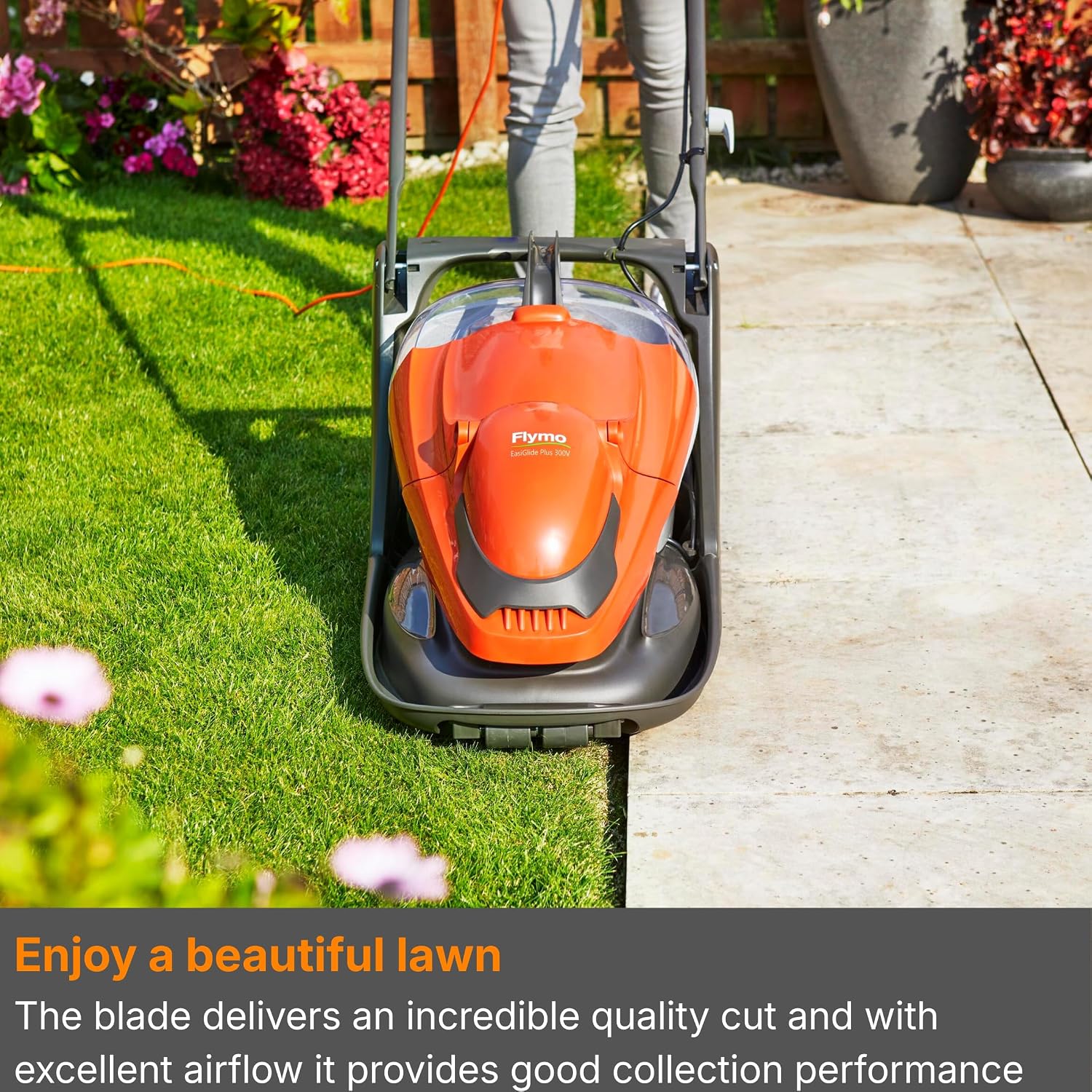 Hover Lawn Mower 33cm 1700W 20L Grass Box 4 Cutting Heights Orange Grey