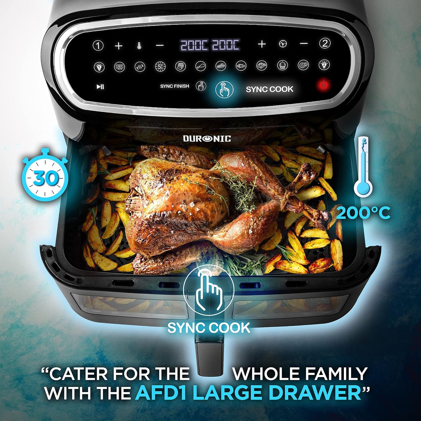 Digital Dual Zone Air Fryer 10L 2400W 10 Presets Black/Silver