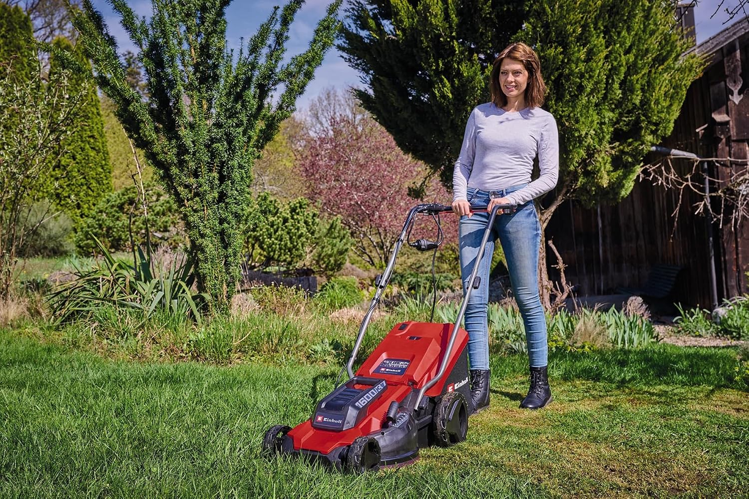 Corded Electric Lawn Mower 37cm 1600W 38L Grass Box 5 Heights Red Black