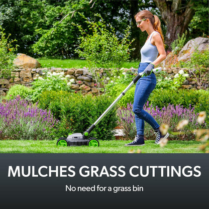Cordless Electric Lawnmower 25cm 10in 5200RPM 18V 30 Mins Runtime Grey Green White