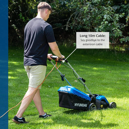 Electric Lawn Mower 38cm 1600W 40L Bag 5 Cutting Heights Blue