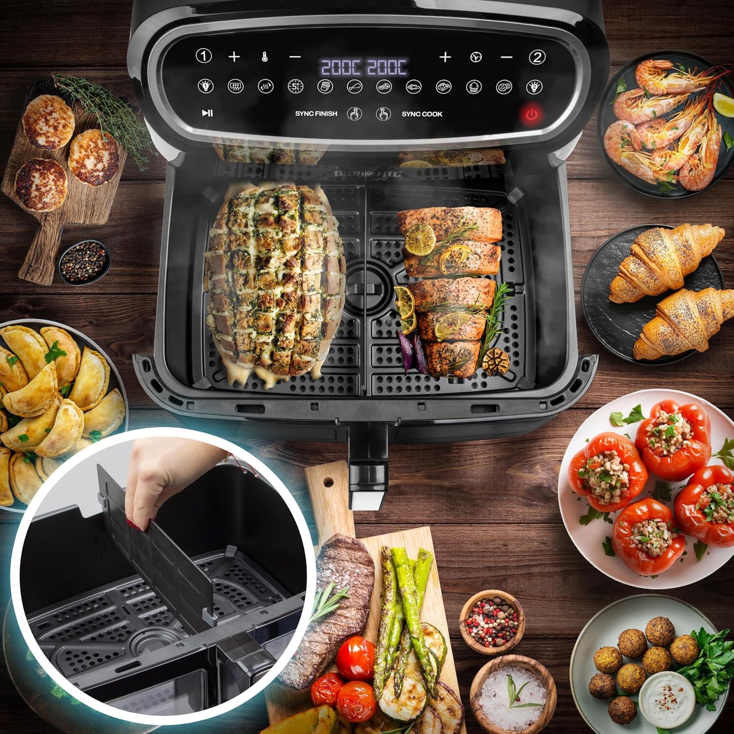 Digital Dual Zone Air Fryer 10L 2400W 10 Presets Black/Silver