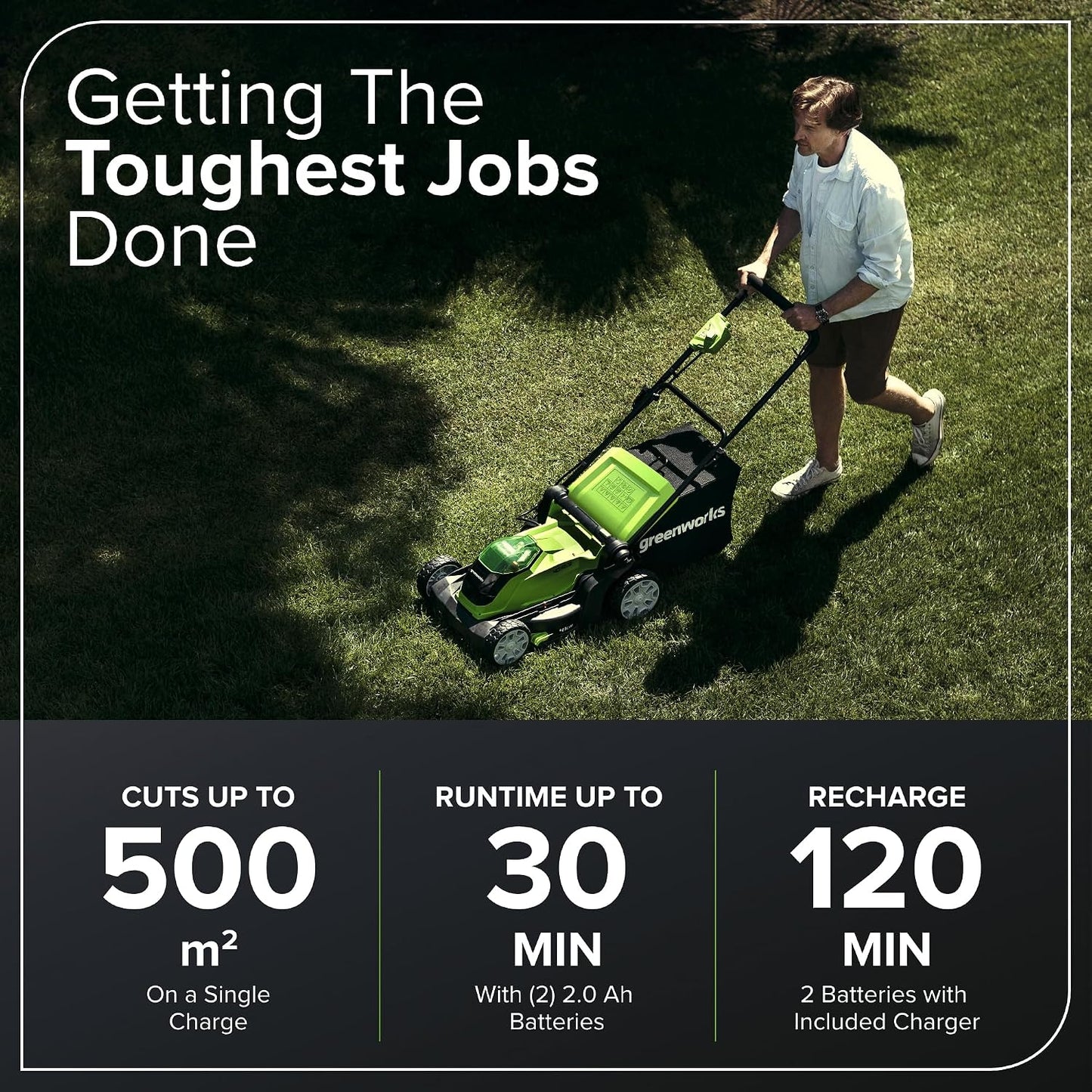 Cordless Lawnmower 41cm Cutting Width 50L Bag 2x 40V 2Ah Batteries