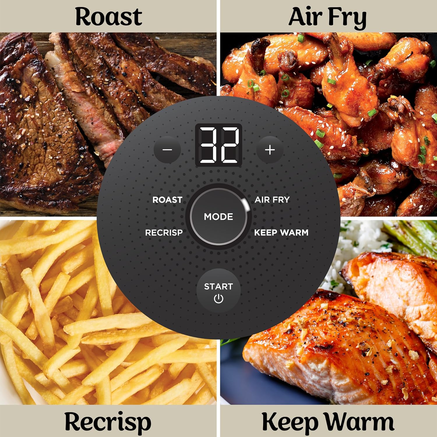 Portable Air Fryer 3.8L 1700W 4 Functions Stone