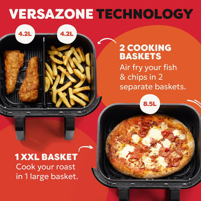Dual Zone Air Fryer 8.5L 8-in-1 With Sync Cook Black