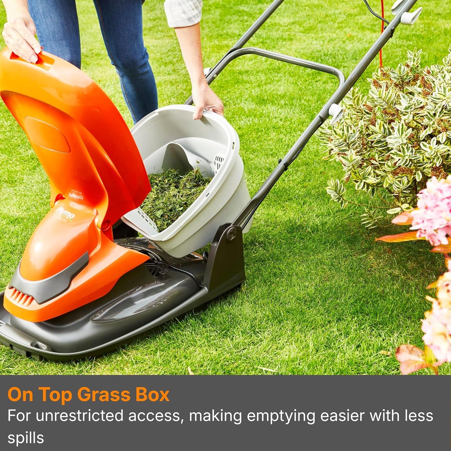 Hover Lawn Mower 33cm 1700W 20L Grass Box 4 Cutting Heights Orange Grey